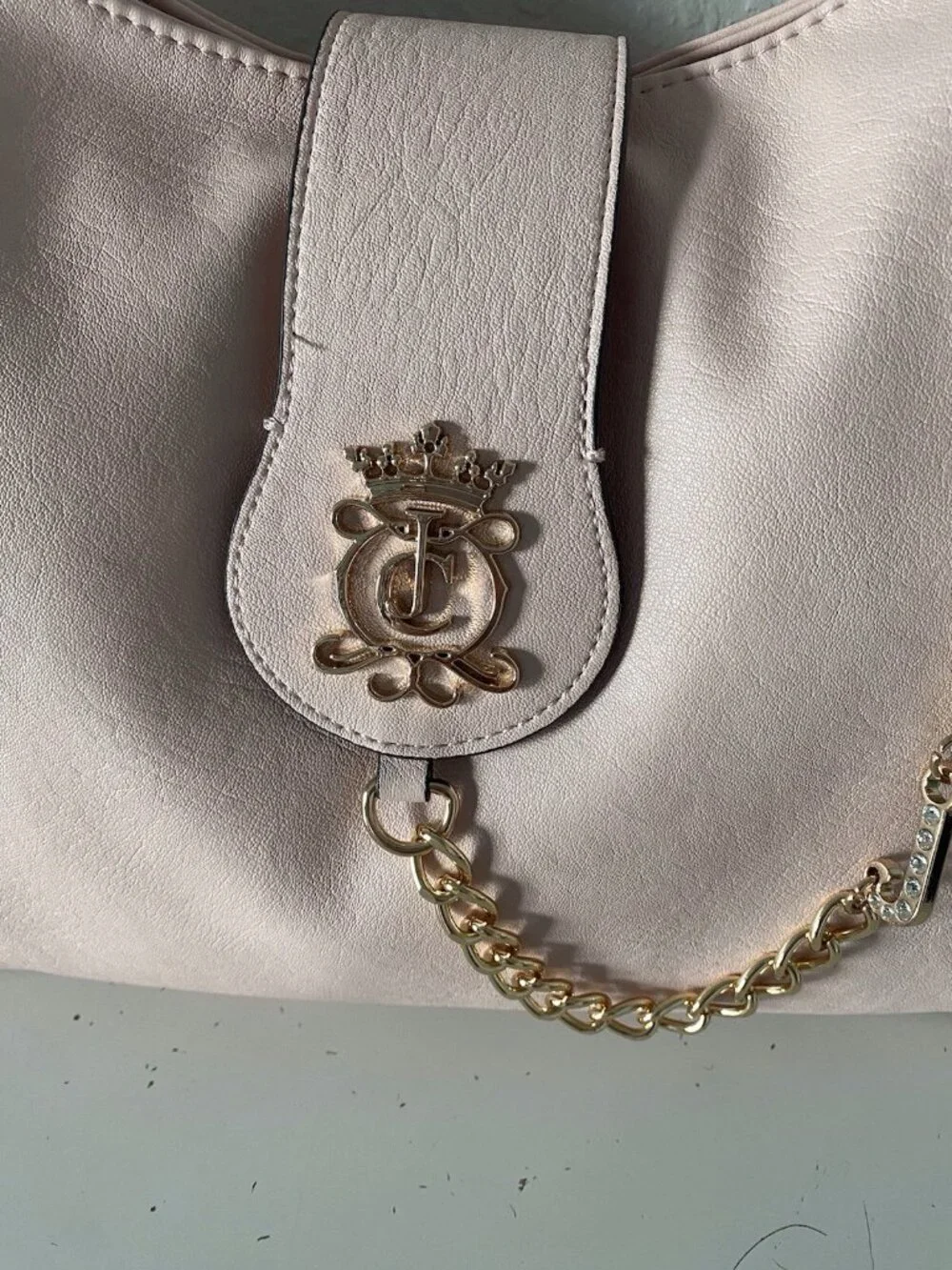 Juicy Couture Juicy Royal Crest Hobo Shoulder Bag Pink Clay W/Chain J Charm NEW